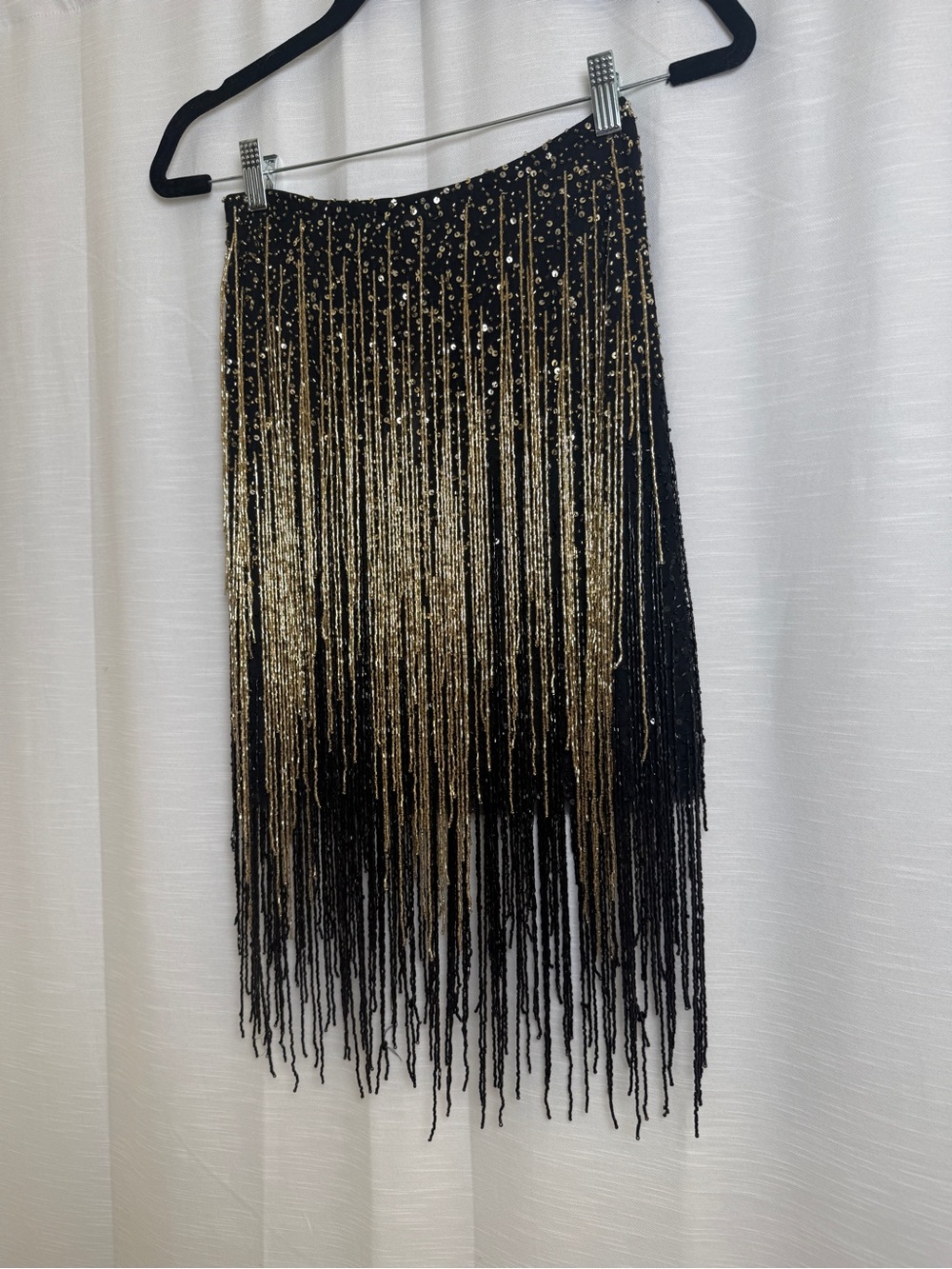 Nasty Gal Black & Gold Beaded Fringe Skirt Gatsby Festival Luxe | NWT Size 0 - Picture 10 of 15